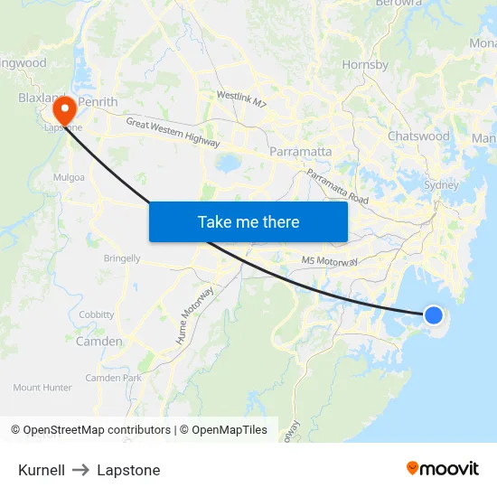 Kurnell to Lapstone map