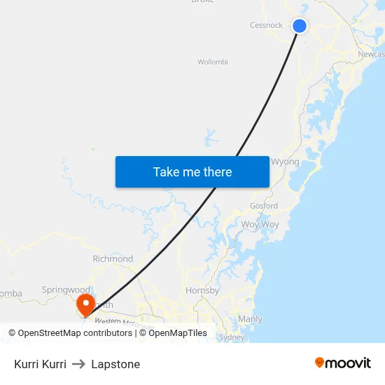 Kurri Kurri to Lapstone map