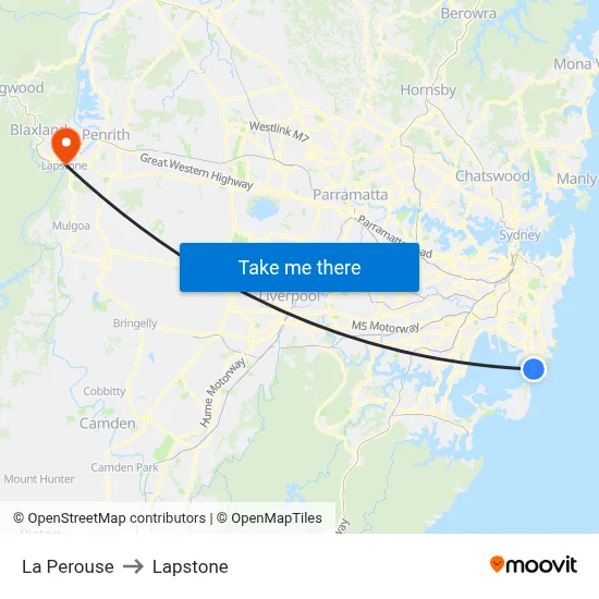 La Perouse to Lapstone map