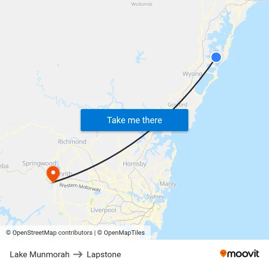 Lake Munmorah to Lapstone map