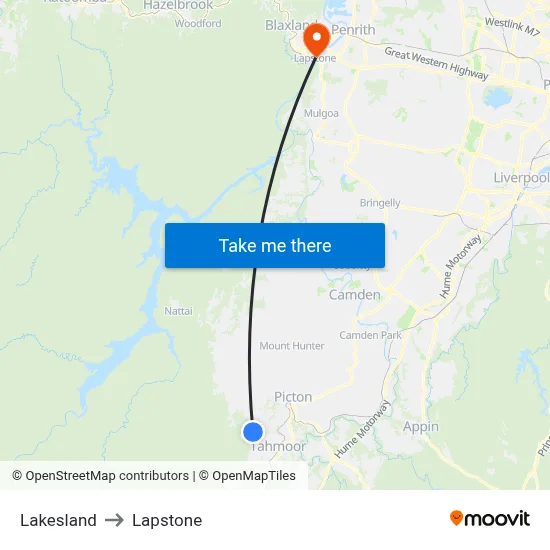 Lakesland to Lapstone map