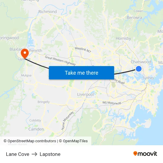 Lane Cove to Lapstone map