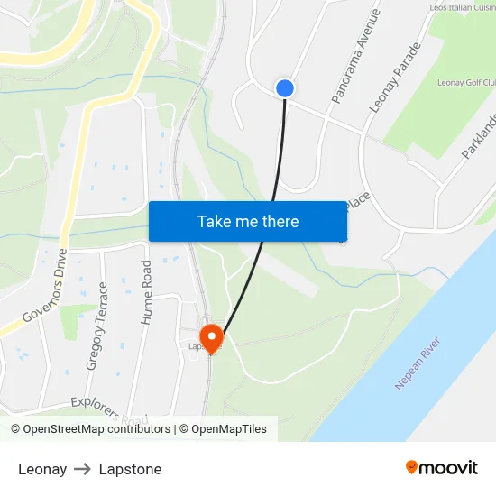 Leonay to Lapstone map