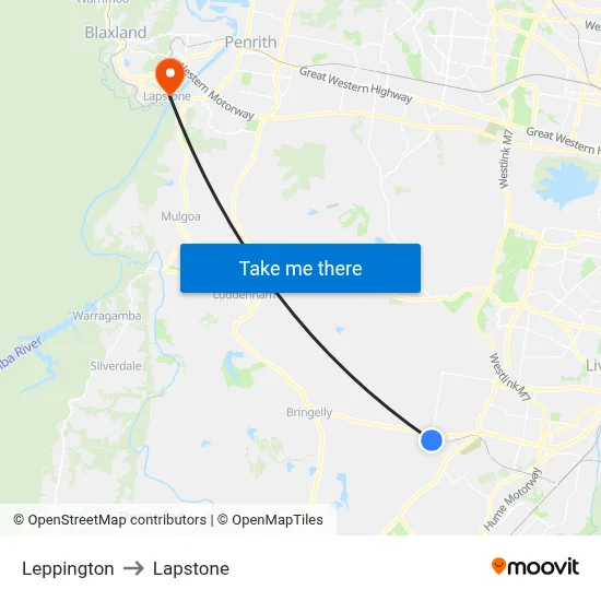 Leppington to Lapstone map