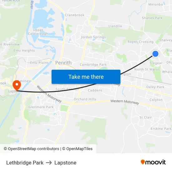 Lethbridge Park to Lapstone map