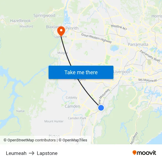 Leumeah to Lapstone map