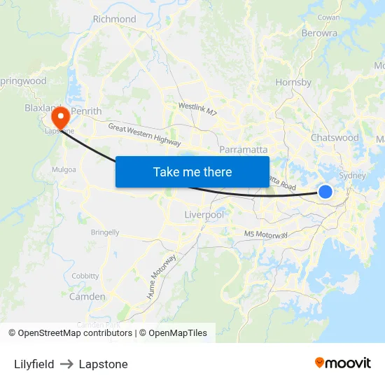 Lilyfield to Lapstone map