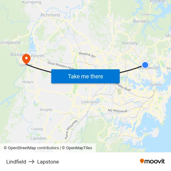 Lindfield to Lapstone map
