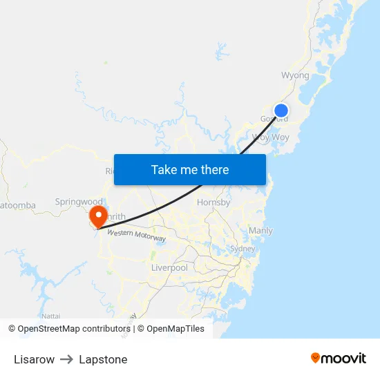 Lisarow to Lapstone map