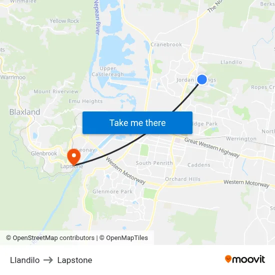 Llandilo to Lapstone map