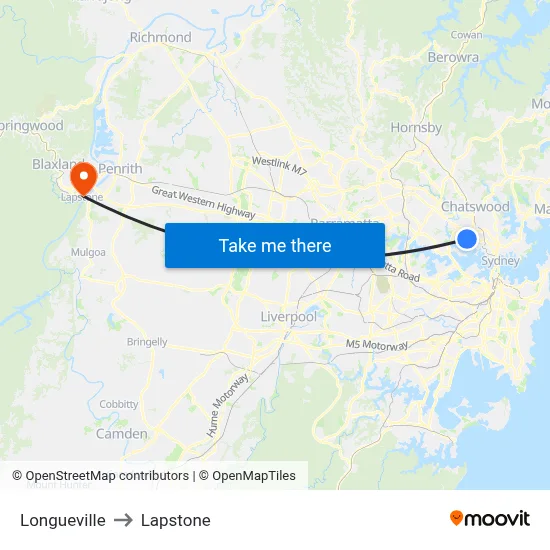Longueville to Lapstone map