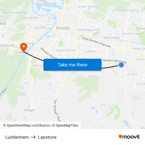 Luddenham to Lapstone map