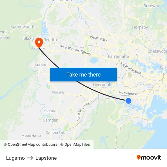 Lugarno to Lapstone map