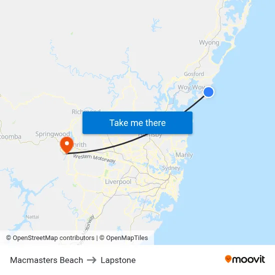 Macmasters Beach to Lapstone map