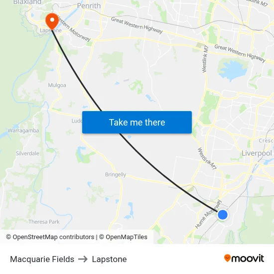 Macquarie Fields to Lapstone map