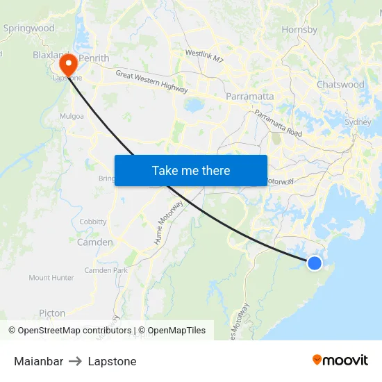 Maianbar to Lapstone map