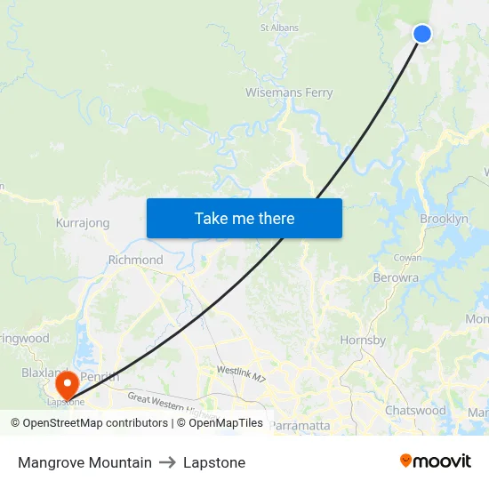 Mangrove Mountain to Lapstone map