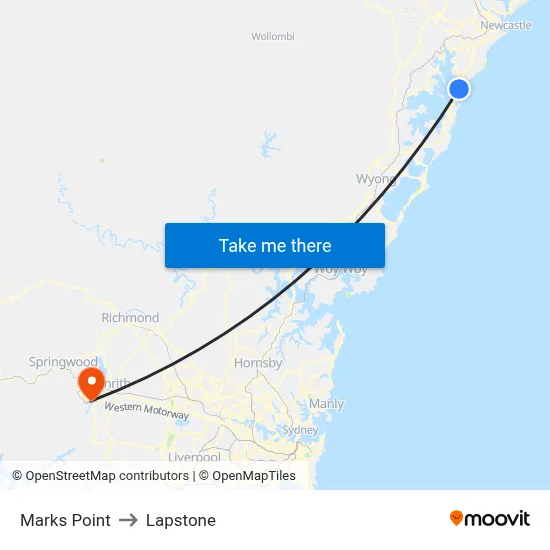Marks Point to Lapstone map