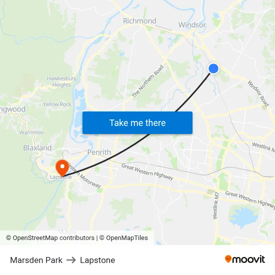 Marsden Park to Lapstone map