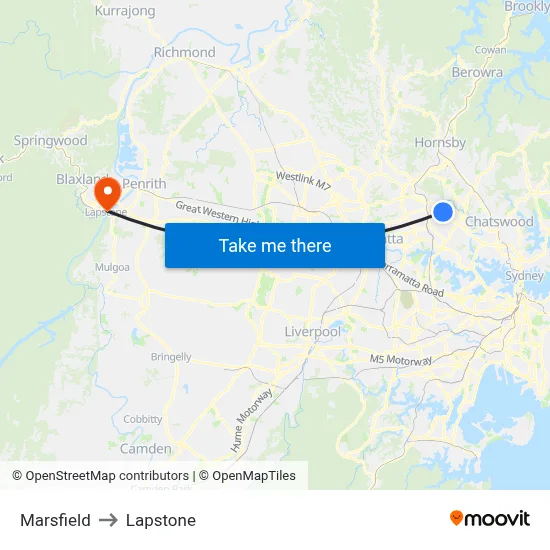 Marsfield to Lapstone map