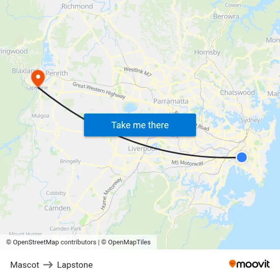 Mascot to Lapstone map