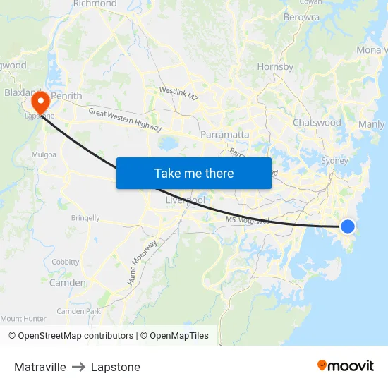 Matraville to Lapstone map