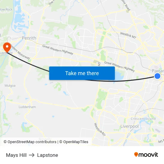 Mays Hill to Lapstone map