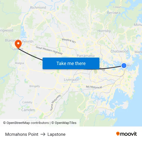 Mcmahons Point to Lapstone map