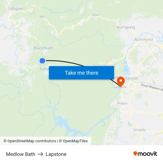 Medlow Bath to Lapstone map