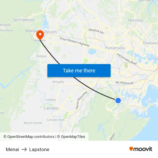 Menai to Lapstone map