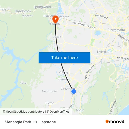 Menangle Park to Lapstone map