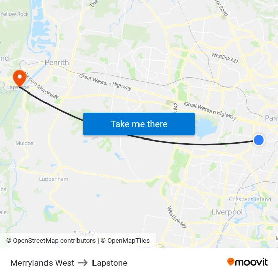 Merrylands West to Lapstone map