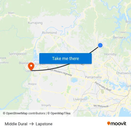 Middle Dural to Lapstone map