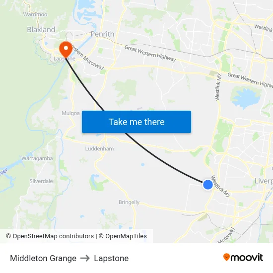 Middleton Grange to Lapstone map