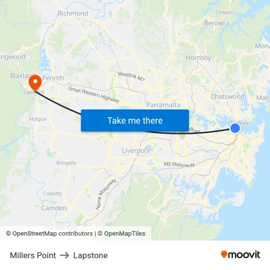 Millers Point to Lapstone map