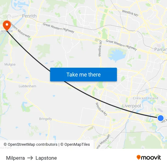 Milperra to Lapstone map