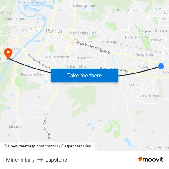 Minchinbury to Lapstone map