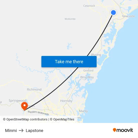 Minmi to Lapstone map