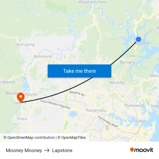Mooney Mooney to Lapstone map