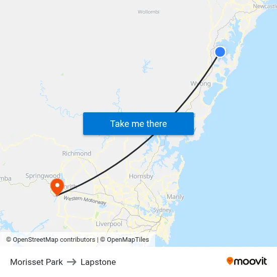 Morisset Park to Lapstone map