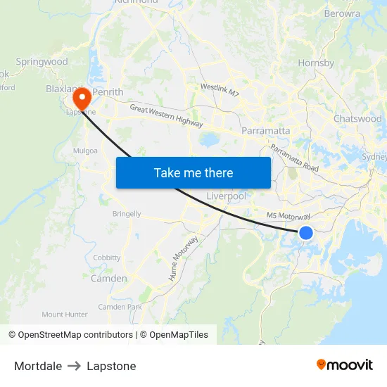 Mortdale to Lapstone map