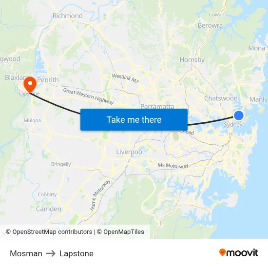 Mosman to Lapstone map