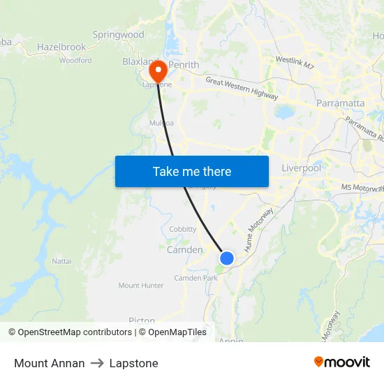 Mount Annan to Lapstone map
