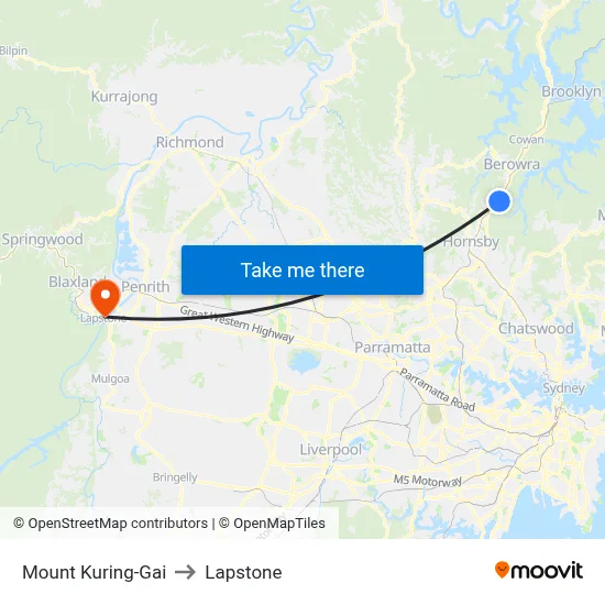 Mount Kuring-Gai to Lapstone map