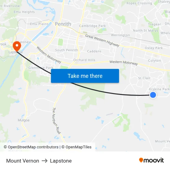 Mount Vernon to Lapstone map