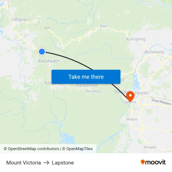 Mount Victoria to Lapstone map
