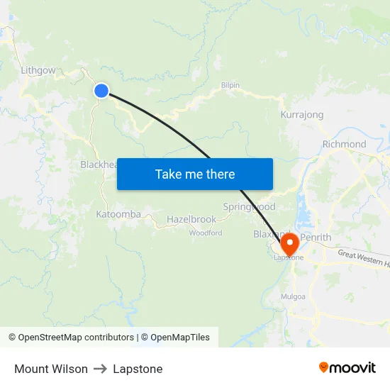 Mount Wilson to Lapstone map