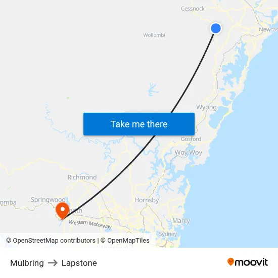 Mulbring to Lapstone map