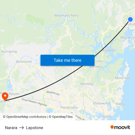 Narara to Lapstone map