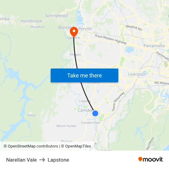 Narellan Vale to Lapstone map